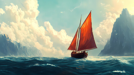 A vessel drifting aimlessly in the vast ocean, embodying the essence of discovery and thrill. Drifting Essence. Illustration