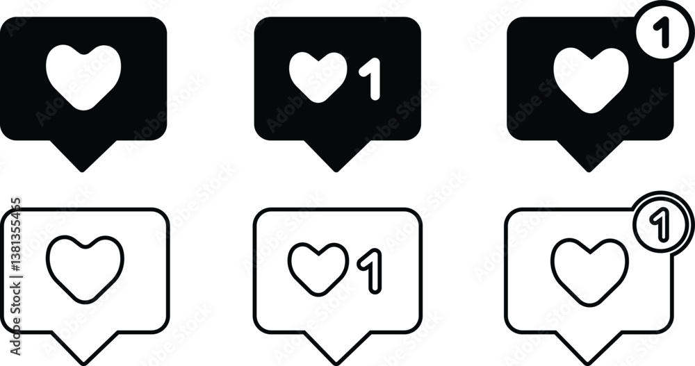Poster notification like heart icon in flat and line set. isolated on transparent background
