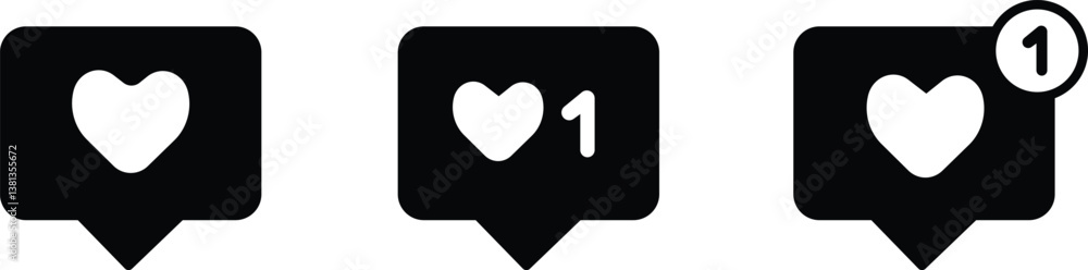 Poster notification like heart icon in flat set. isolated on transparent background