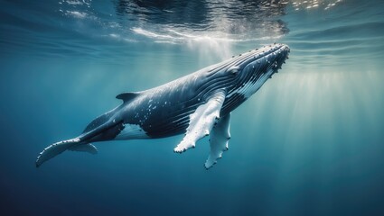 Fototapeta premium Humpback Whale Playing in Underwater Environment
