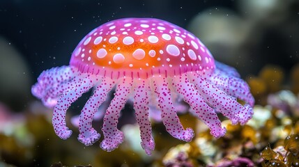 Stunning Pink Spotted Jellyfish Underwater Macro Photography
