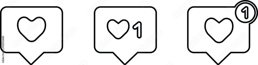 Poster notification like heart icon in line set. isolated on transparent background