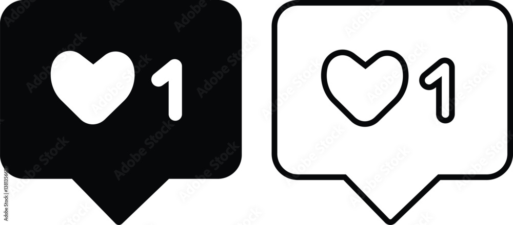 Poster notification like heart icon in flat and line set. isolated on transparent background