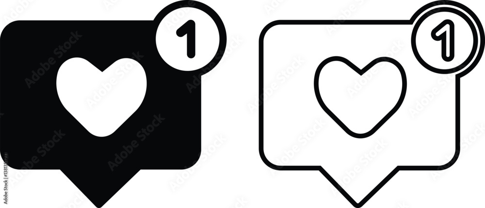 Poster notification like heart icon in flat and line set. isolated on transparent background