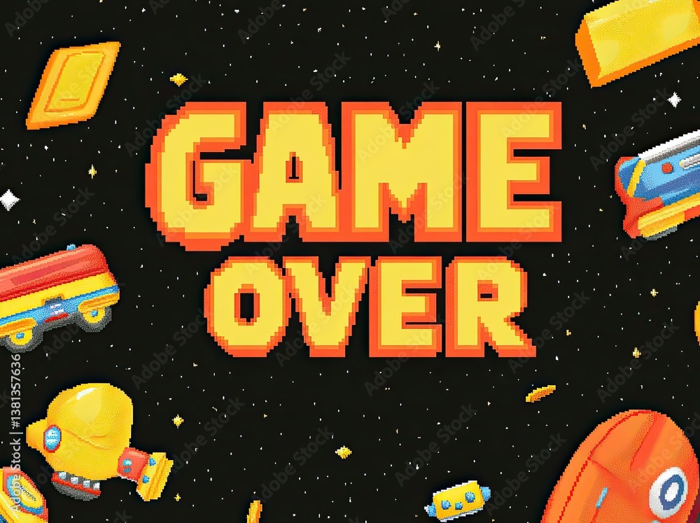 Fototapete vintage pixel game font set, capturing the essence of 90s gaming with 8-bit computer graphic letters