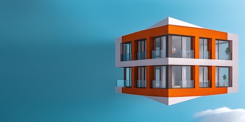 Modern architectural design of a floating building against a clear blue sky, showcasing innovation