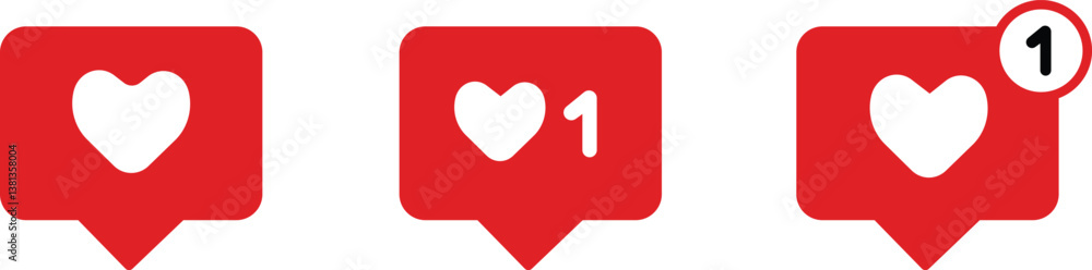 Poster notification like heart icon in flat set. isolated on transparent background