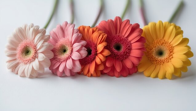 heads of gerbera flowers separated on a white background