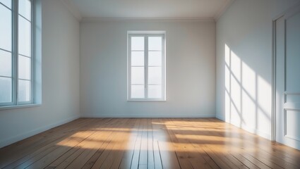 Fototapeta premium Minimalist Vacant Room with Oversized Window and Flooring
