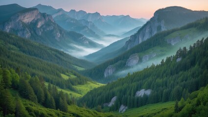 mountain range and evergreen forests, national park