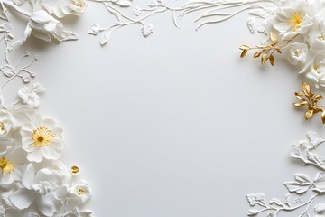 Elegant White and Gold Floral Frame Background for Greeting Cards and Invitations