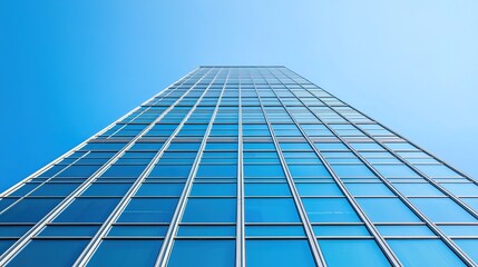 Modern skyscraper reflection urban landscape photography clear sky low angle contemporary architecture