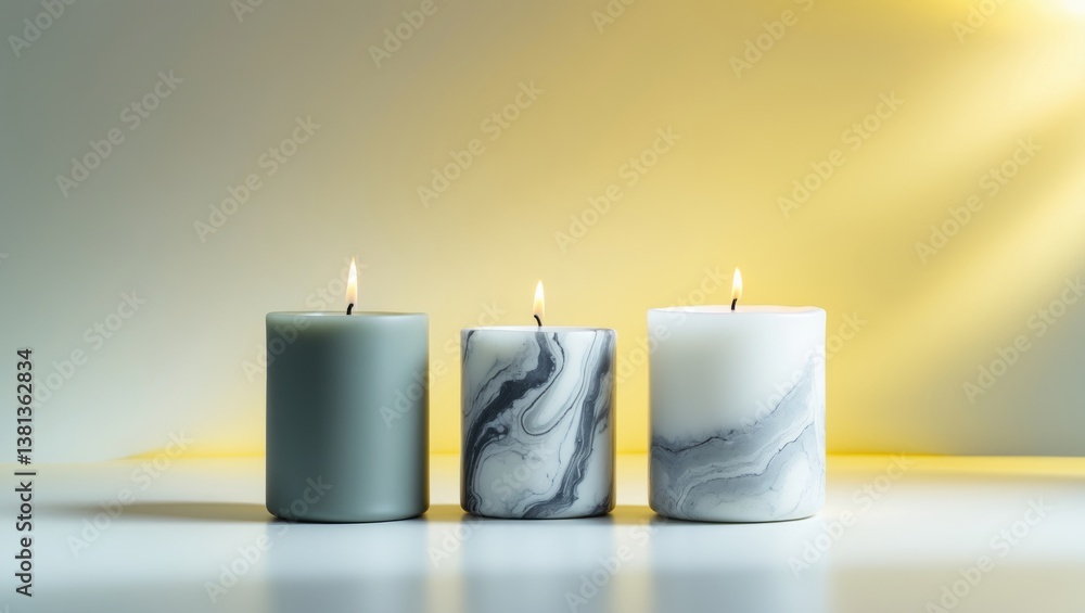 Poster Holders with candles on a table adjacent to a wall in a room.