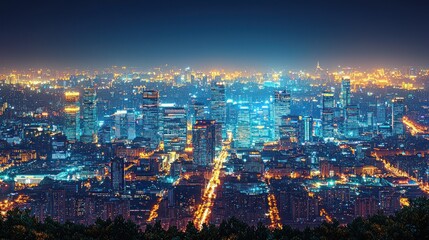 Fototapeta premium Night Metropolis: A Panoramic View of City Lights