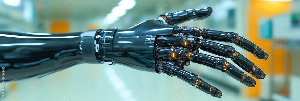 Aufkleber robotic hand extending in sleek design with intricate details. modern indoor setting with vibrant ba