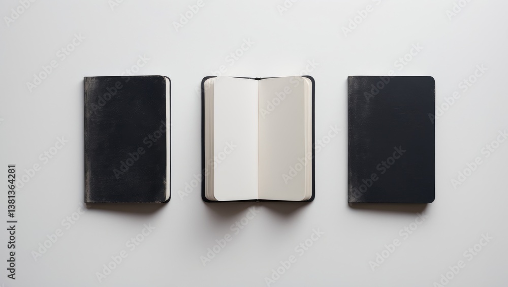 Aufkleber old black gray worn notebook notepad book booklet. front back inside. paper texture isolated on whit