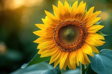 Fototapeta premium A vibrant sunflower basks in the warm sunlight, its golden petals radiating joy and natural beauty.