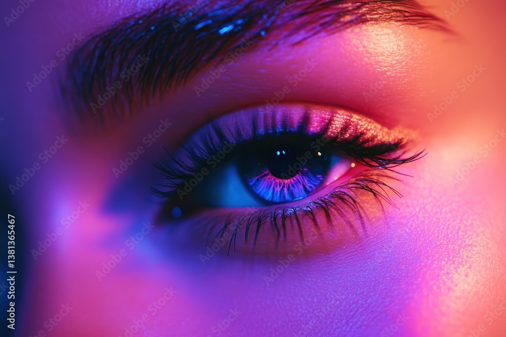 Poster detailed view of a womans eye showcasing long thick lashes and vibrant iris color create an image of