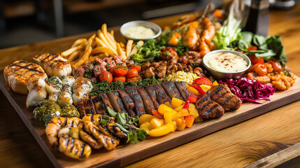 Obraz premium Assorted Grilled Meats And Vegetables Platter