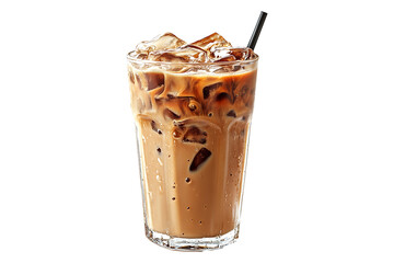 iced coffee with milk isolated on white or transparent background
