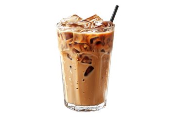 iced coffee with milk isolated on white or transparent background