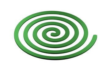 Green mosquito coil 3d. Citronella incense spiral insect repellent for outdoor and indoor spaces. Traditional mosquito control product designed to burn slowly and release smoke.