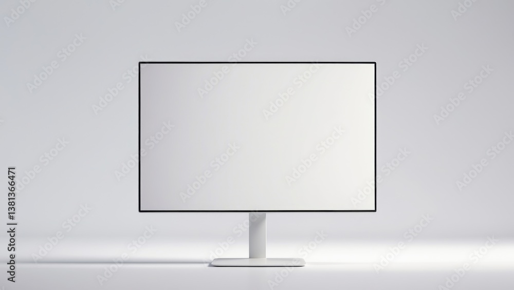 Poster new model of computer monitor featuring a blank white screen set against a white backdrop