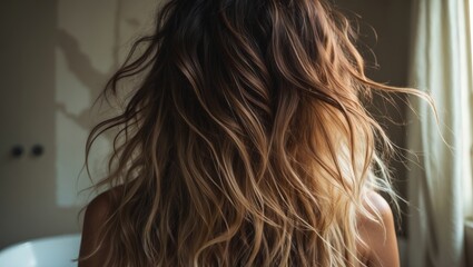 Naklejka premium Cropped view of women's damaged split-ended hair. Hair damage poses a risk for further breakage and can appear dull or frizzy, making it hard to manage.
