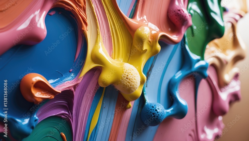 Poster wallpaper featuring a multicolored oil paint design with a textured appearance created using various