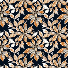 A pattern of orange and white flowers on a dark blue background.