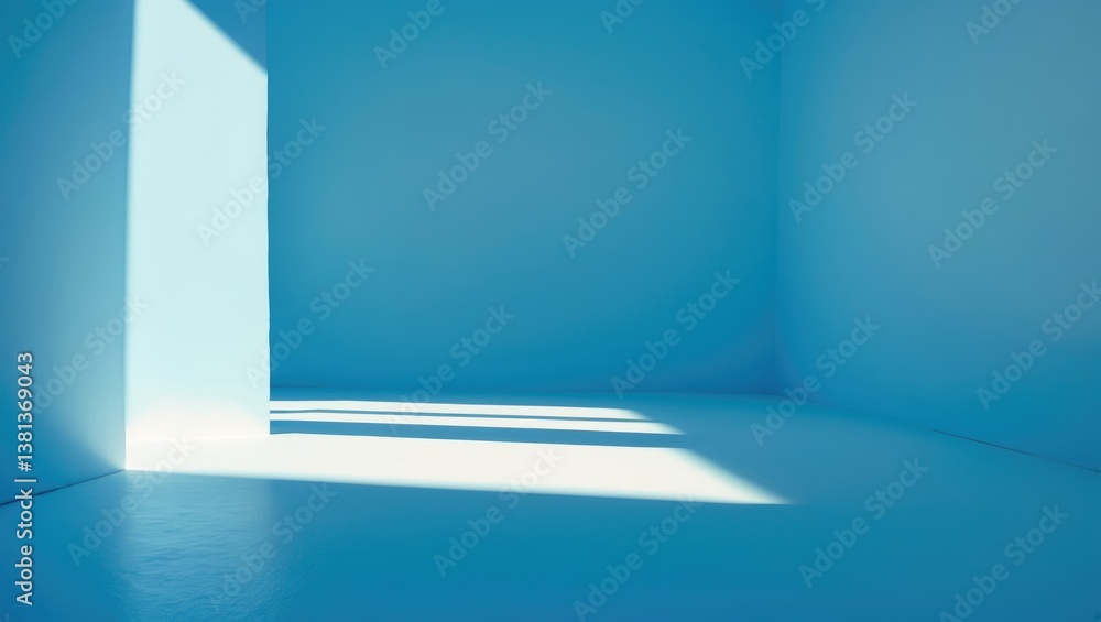 Poster minimal abstract light blue background for product display. shadows and light on plaster surface.