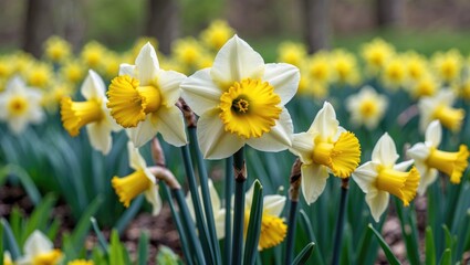 Narcissus (Amaryllidaceae), yellow variety of narcissus featuring a large cup.