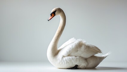 Fototapeta premium Mute Swan in an upright position. Set against a white background.