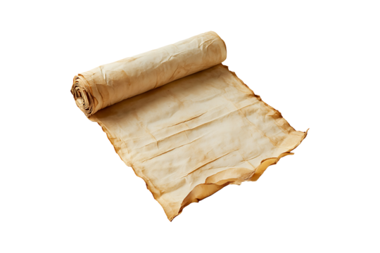 old scroll paper isolated on white or transparent background.