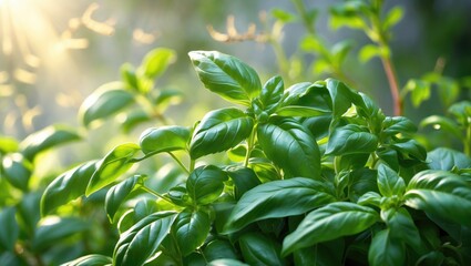 Obraz premium Ocimum basilicum is grown as a herb for salads and meat dishes.