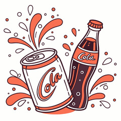 A cola can and bottle vector with splash effects