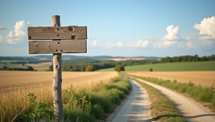Wooden Signpost Marking Rural Road Under Clear Sky  