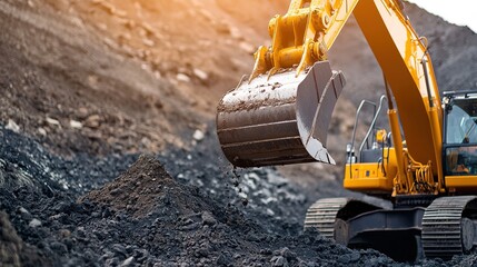 Excavation machine at work construction site industrial machinery outdoor close-up heavy equipment operations
