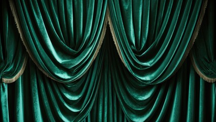 Luxurious green velvet drapes with rich texture, providing an elegant and calming backdrop for refined design.