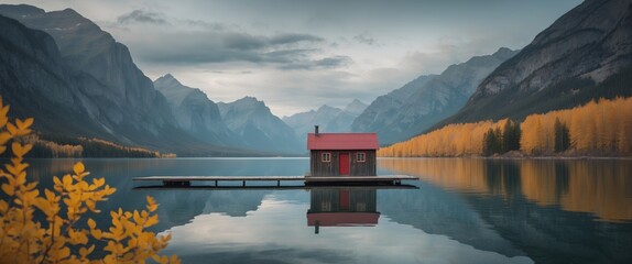 Maligne Lake in the late autumn season.