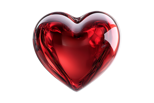 red 3d rendering of a metallic shiny heart isolated on white or transparent background.
