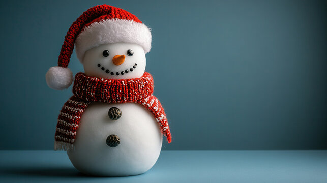 Snowman in a Santa hat with a sad expression, reflecting the mood of New Year's depression against a blue background