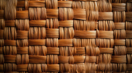Close-up of Traditional Thai Papyrus Weave Mat Texture, Natural Fiber Background, Native Craftsmanship, Rustic Decor Patterns