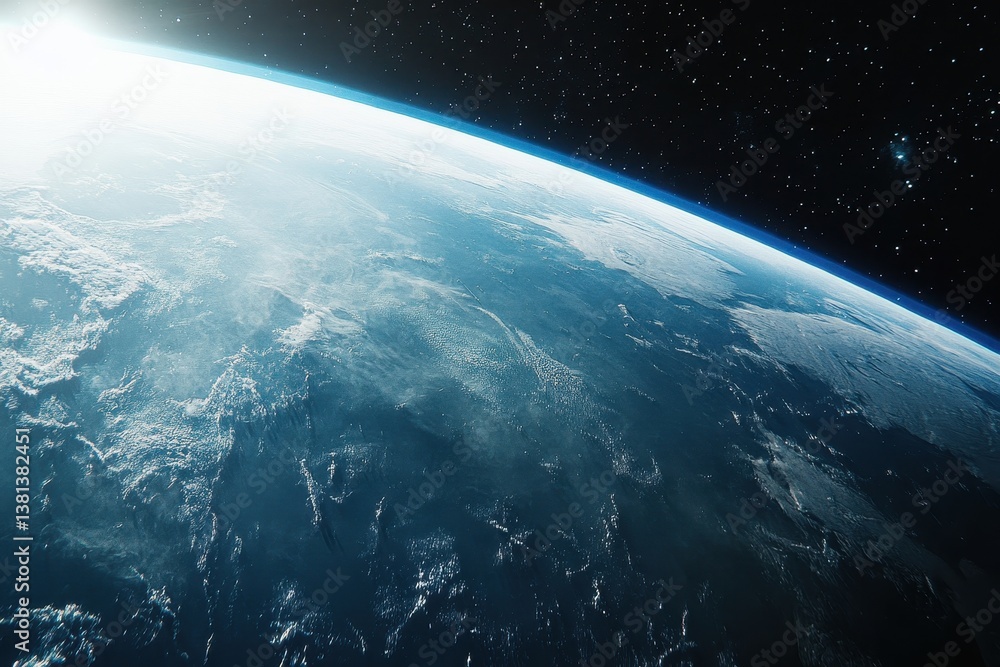 Aufkleber close-up view into the vastness of outer space showcasing earths curvature and celestial bodies, a c