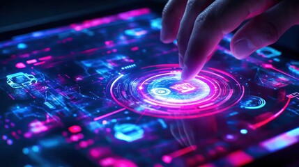 Obraz premium Finger touching futuristic UI display
