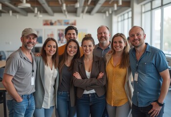 Fototapeta premium diverse group smiling together in modern office environment 