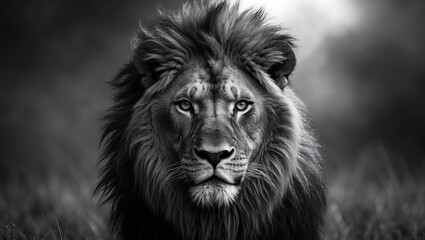 Portrait of a majestic lion taken in black and white.
