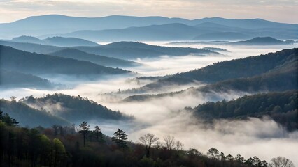 Fog covering mountain valleys