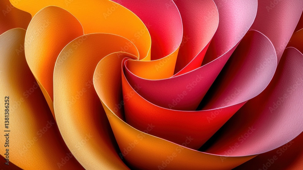 Poster abstract swirling color symphony: a mesmerizing composition of warm-toned paper curves, creating a d