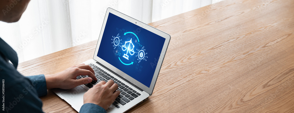 Poster ai ethics responsibility standard law and rules on computer screen provide report of ai ethic transp
